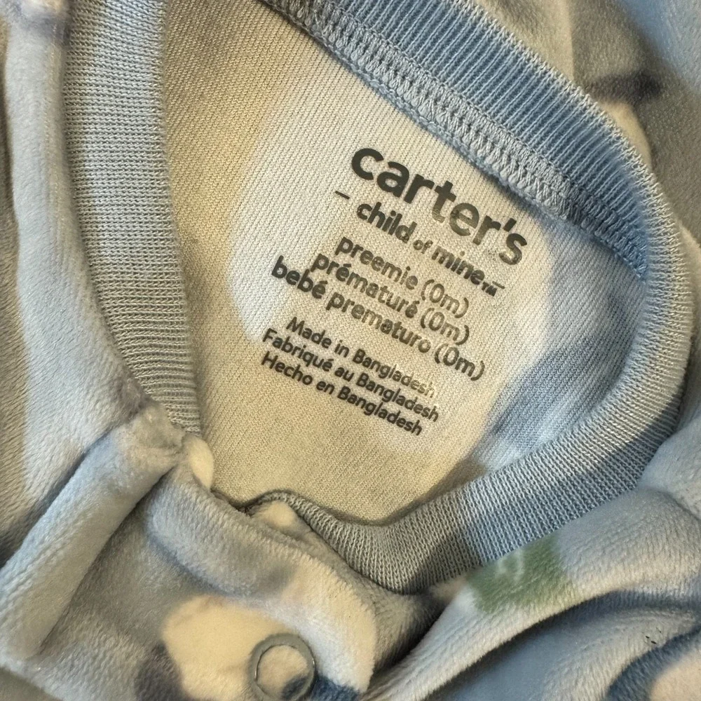 Carters Preemie Baby Boy Sleeper Sleep N Play Zippered Outfit Blue Yeti‎ Trees
